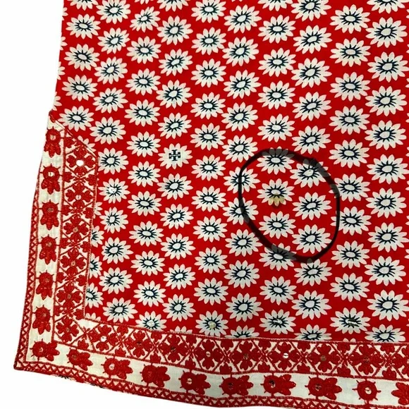 Tory Burch Jayne tunic red daisy floral print sequins embroidery boho spring - Picture 12 of 15